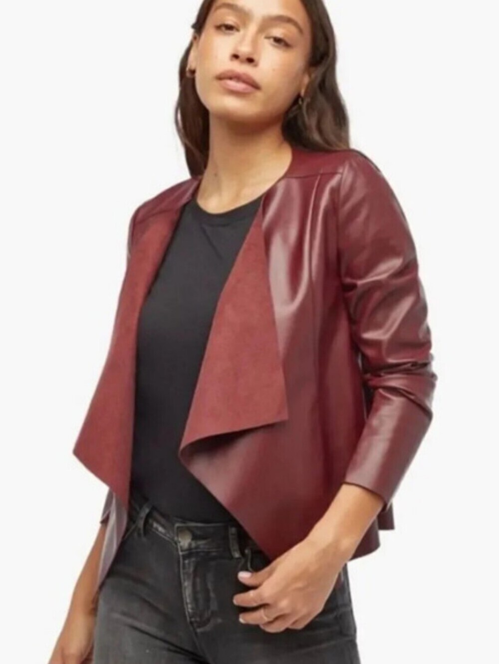 Just Fab Vegan Leather Open Front Jacket - Picture 3 of 10
